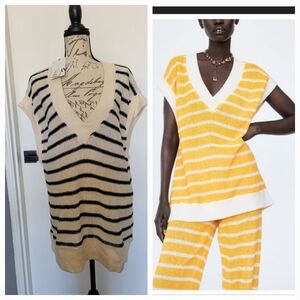 NWT Zara Knit Striped‎ Oversized Long Vest Sweater Size M